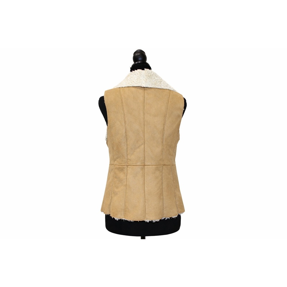 Talbots Faux Shearling Suede Vest SP Tan Open Front Cozy Western Layer - Picture 6 of 6